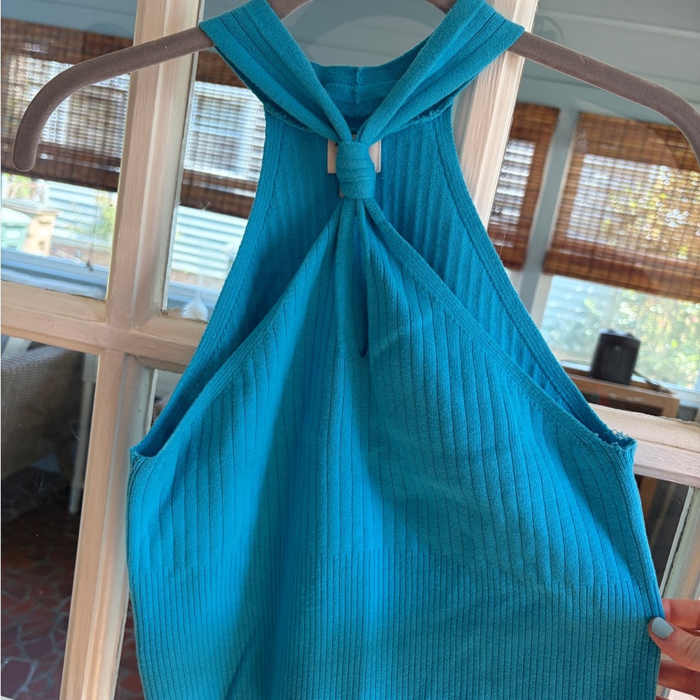 a new day Bright Teal Ribbed Halter Top with Knot Detail